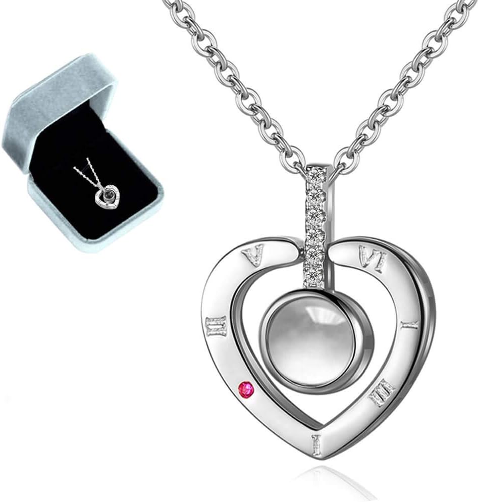 OSOCE I Love You Necklace, 100 Languages Projection Pendant Creative Trendy Present Gift Necklaces for Women Girls Boy Say I Love U
