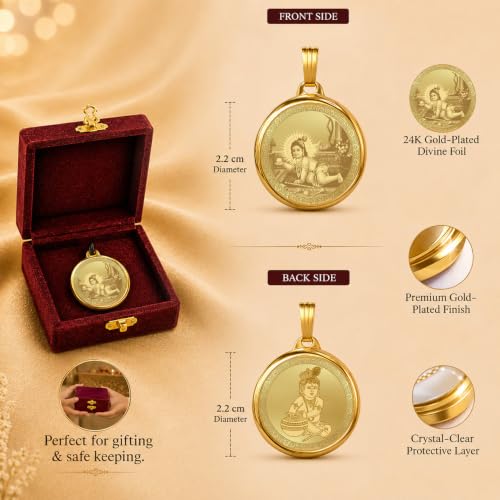 Image of DIVINITI 24K Gold Plated Double-Sided Religious Pendant with Premium Gift Box, Spiritual Locket for Men & Women, Devotional Jewellery for Gifting & Everyday Wear