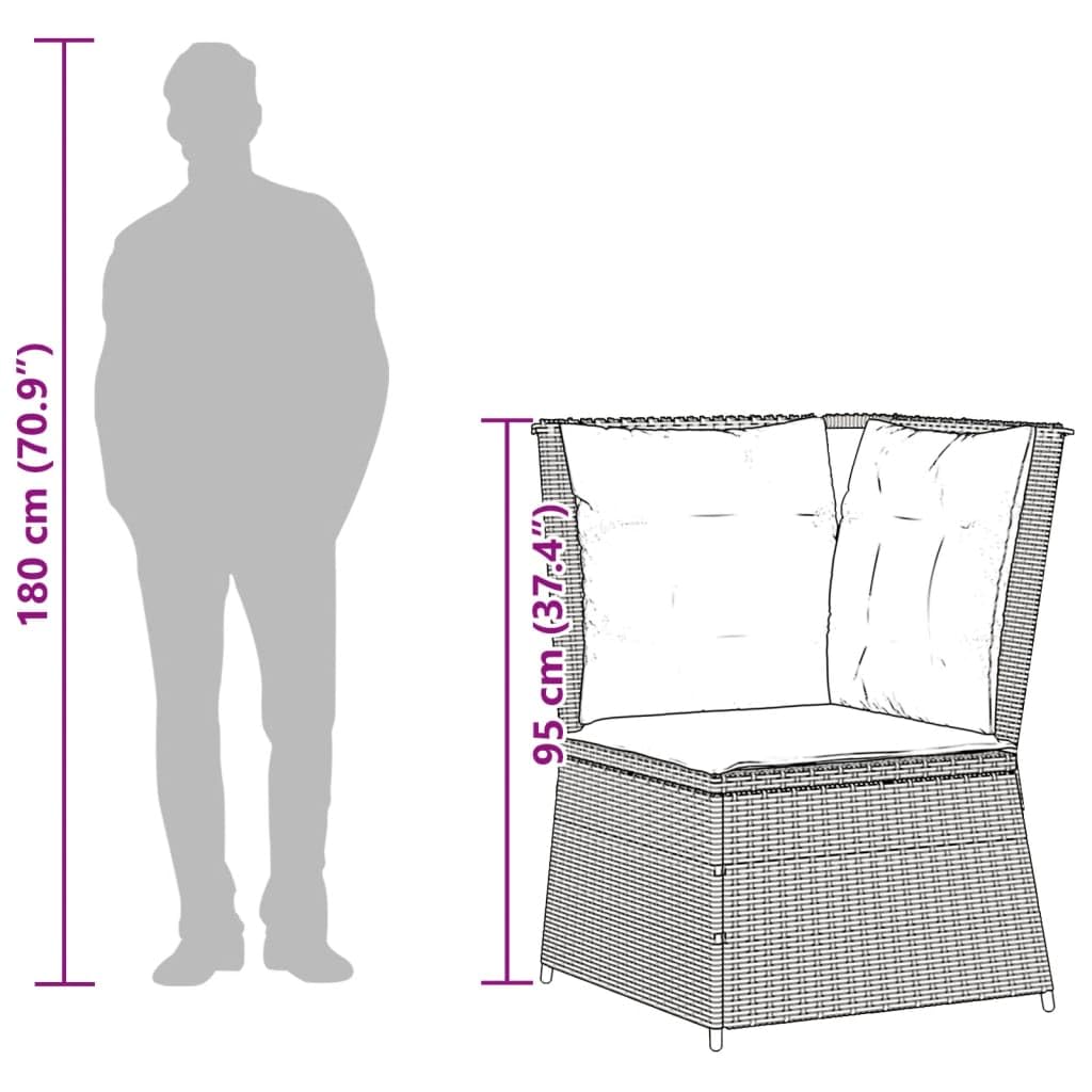 Divano Giardino Polyrattan Grigio Chiaro 67x67x95 cm | Cuscino seduta sfoderabile lavabile, 2 cuscini schienale, design modulare, 110 kg portata