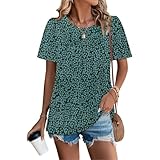 Women's Casual Loose Fit 2026 Fashion Pullover T Shirts Short Sleeve Print Shirts Tops Lightweight 0 Neck Blouse