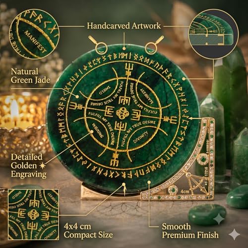 Image of Certified Green Jade Danobus Coin for Wealth & Prosperity | Handcrafted Feng Shui Pocket Energy Coin for Purse Wallet Meditation Spiritual Gift | 4x4 cm