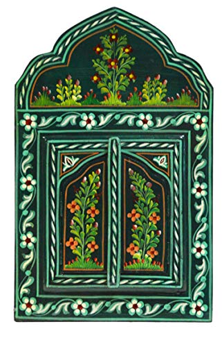 Moroccan Wall Mirror With Doors Hand Painted Arabesque Handmade Decor Small Green #TOP17