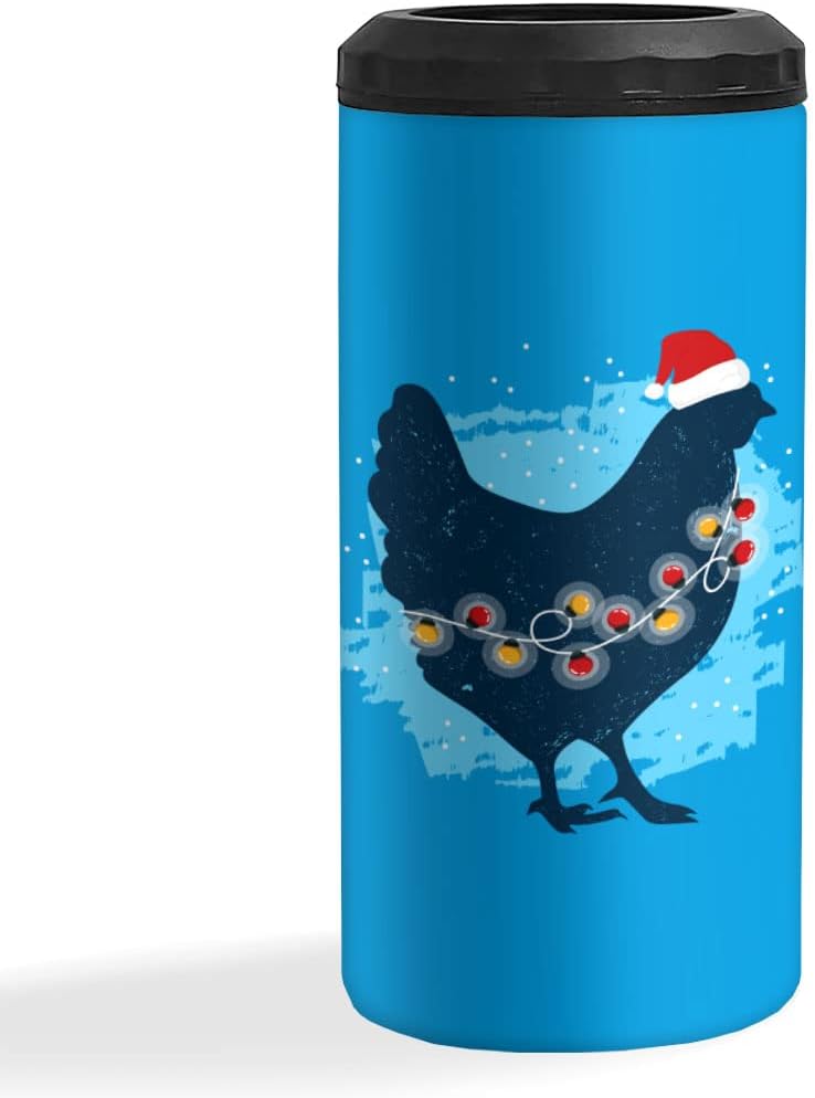 Christmas Chicken Insulated Slim Can Cooler - Printed Can Cooler - Illustration Insulated Slim Can Cooler