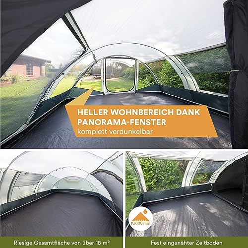 skandika 4/6 Personen-Zelt Falkenberg | Tunnelzelt/Familienzelt | 2 m Stehhöhe | 4.000 mm Wassersäule | Moskitonetze an Allen Eingängen | Leichter Aufbau durch farbkodierte Stangen (6-Personen) - 3