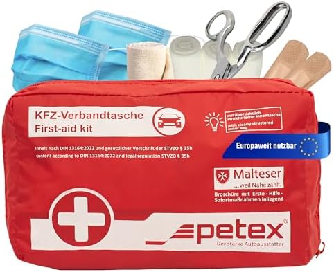 Trousse De Secours Automobile Autriche – Conforme KFG §102 ABS 10 – Contenu Complet + Triangle ECE, Blanc/Rouge