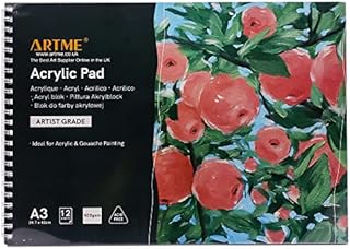 ARTME Acrylic Pad A4 (3 Pack) - 12 Sheets/ 400gsm Extra Heavyweight/Cold Pressed/Acid Free for A Variety of Wet and Dry Media  Premium Quality Drawing Pad Sketchbook Acrylic and Gouache Painting
