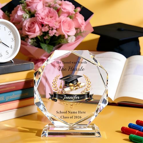 Custom Crystal Graduation Trophy Personalized Graduation Plaque with Name Senior Night Gifts High Middle School College Graduation Gifts for Son Daughter Class of 2026 Gift Master Degree Phd Grad Gift — view 4