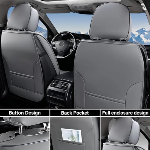Image of Coverado Dodge Ram Seat Covers, Waterproof Leather Car Seat Covers Full Set, Custom Fit for 2009-2026 Ram 1500, 2010-2026 2500 /3500 Crew Mega Cab, with Curved Bench, Gray