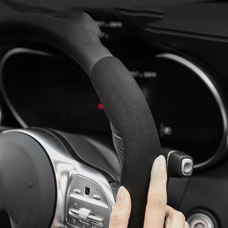 Image of Automaze New Carbon Fiber ABS Texture Steering Wheel Cover for Cars, Safe and Non Slip Car Interior Accessory (Suede Blue)
