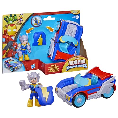 Marvel Iron Man and His Awesome Friends Thor Thunder Roadracer Action Figure & Toy Vehicle, 3-Inch (7.6 CM) Super Hero Toys, 3+ - image 2