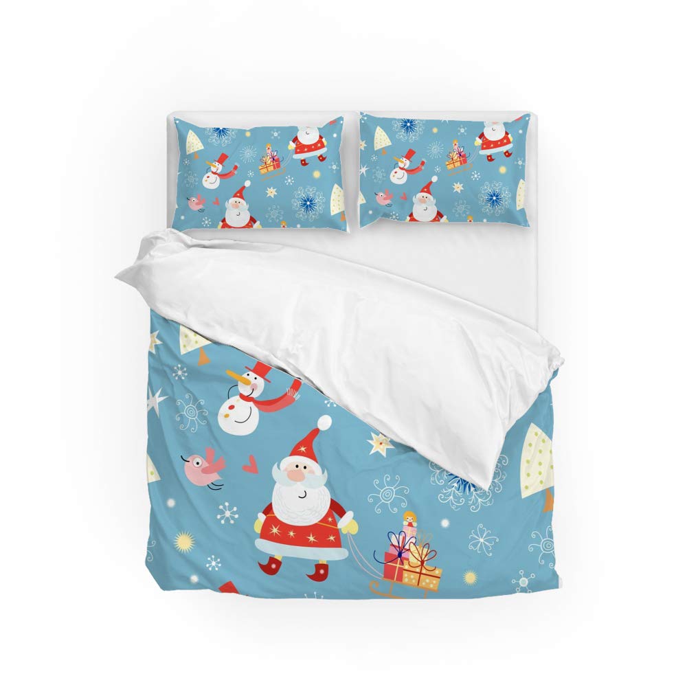 Housse de couette Père Noël avec 2 taies d'oreiller, linge de lit 3 pièces