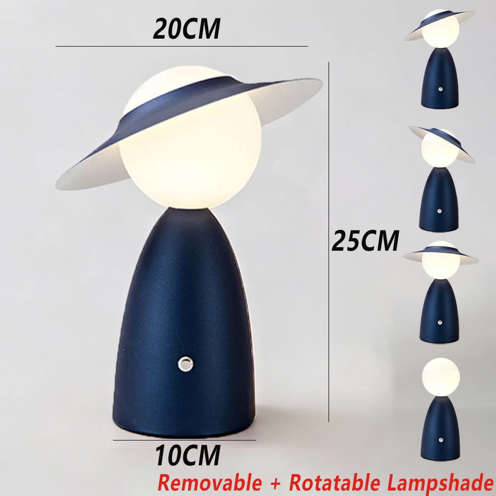Lampe mit Hut Tischlampe Touch Dimmbare LED Akku Tischleuchte Kabellos Pilz Lampe Art Deco Nachttischlampe USB Aufladbar Hut Lampe Tragbar Schreibtischlampe für Restaurant Bar Büro Esstisch,Blau