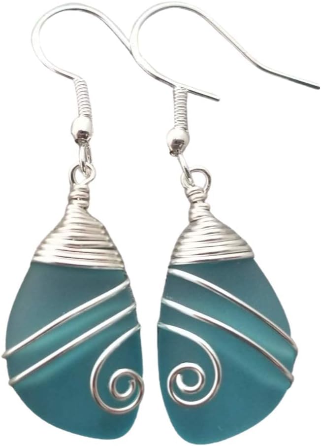 Yinahawaii Handmade Sea Glass Earrings, Hawaiian Jewelry, Top Wire Wrapped Earrings, Unique Handmade Earrings, Sea Glass Jewelry For Women Birthday Gift For Women