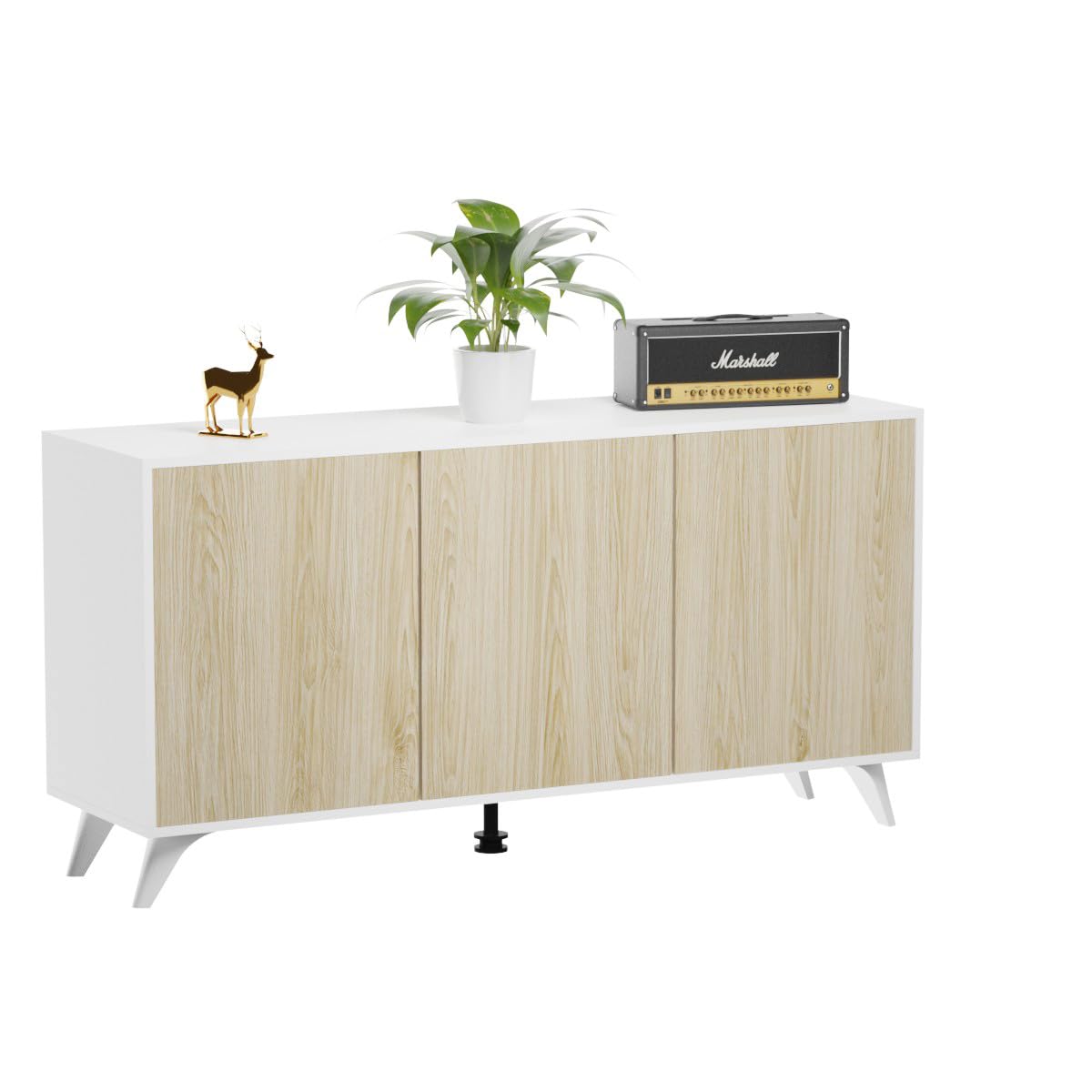 Homey - Aparador, Buffet para Salón Comedor 3 Puertas, Modelo Döburg, Color Blanco-Roble, Práctico y Funcional, Medidas: 138 cm (Ancho) x 70 cm (Alto) x 39 cm (Fondo)