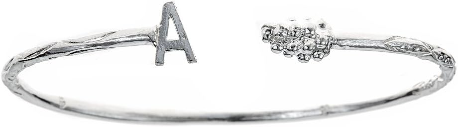 Personalized Letter + Grape End West Indian Bangle .925 Sterling Silver 12.7 Grams(MADE IN USA)