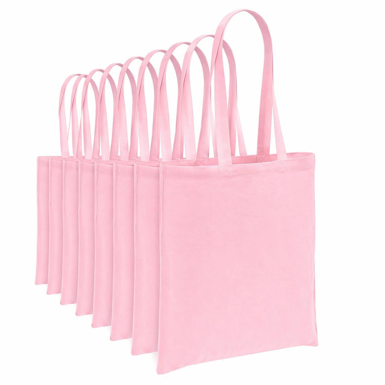 Hyper Mart Cotton 5oz(150gsm) Eco friendly Plain Natural Reusable Shopping Tote Bags Eco Friendly Long Handle Grocery Bag (Baby Pink, 10 bags)