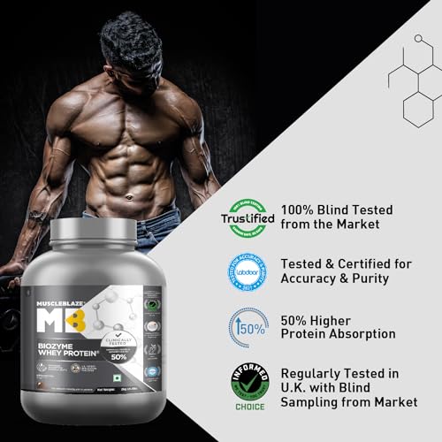 Image of MuscleBlaze Biozyme Whey Protein, Blend of Whey Isolate & Concentrate | 25 g Protein Per Scoop (Ice Cream Chocolate, 2 kg / 4.4 lb)