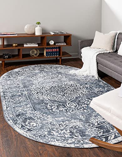 Tapete Oval Oxford Collection Unique Loom Azul 5'3"x8' miniatura 1