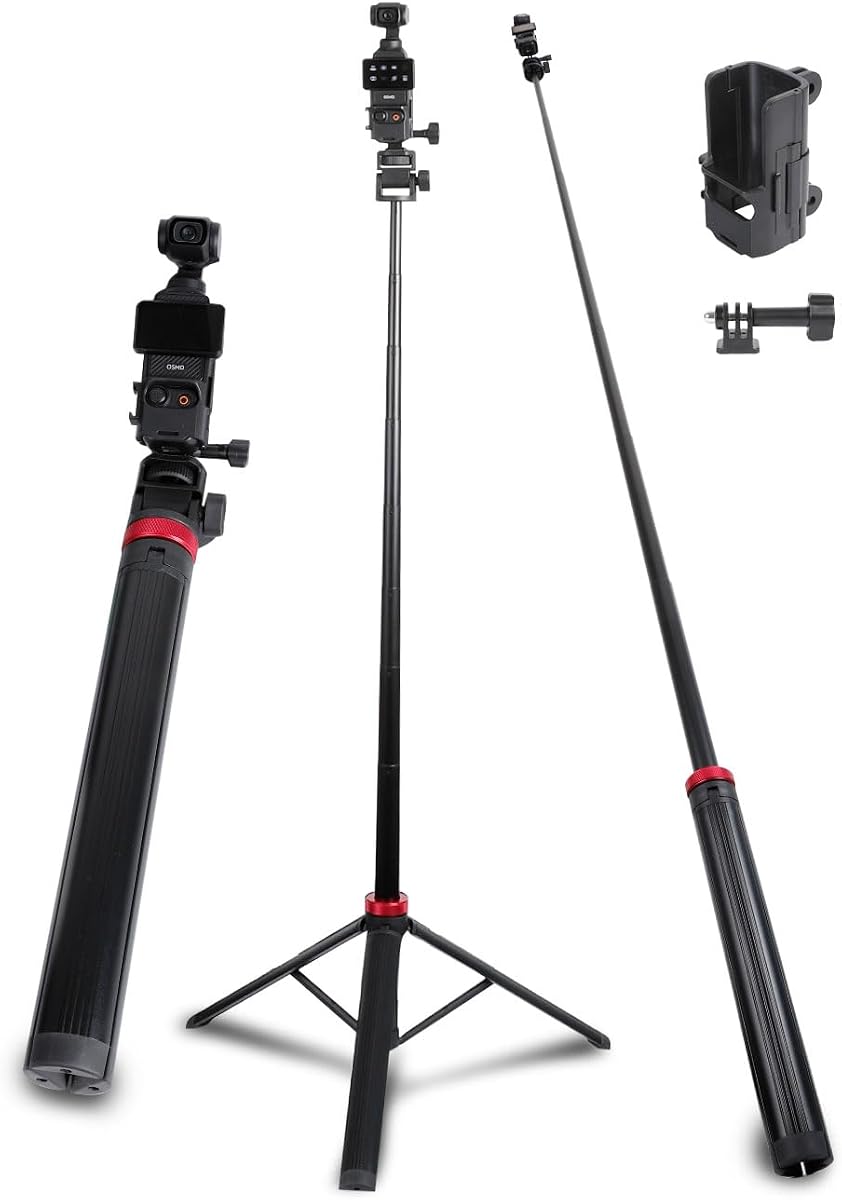 80" Tripod & Selfie Stick with Adapter for DJI Osmo Pocket 3 4 | Expandable Selfie Stick Tripod with 1/4" Screw Connection, For Osmo Pocket 3 4 Accessories