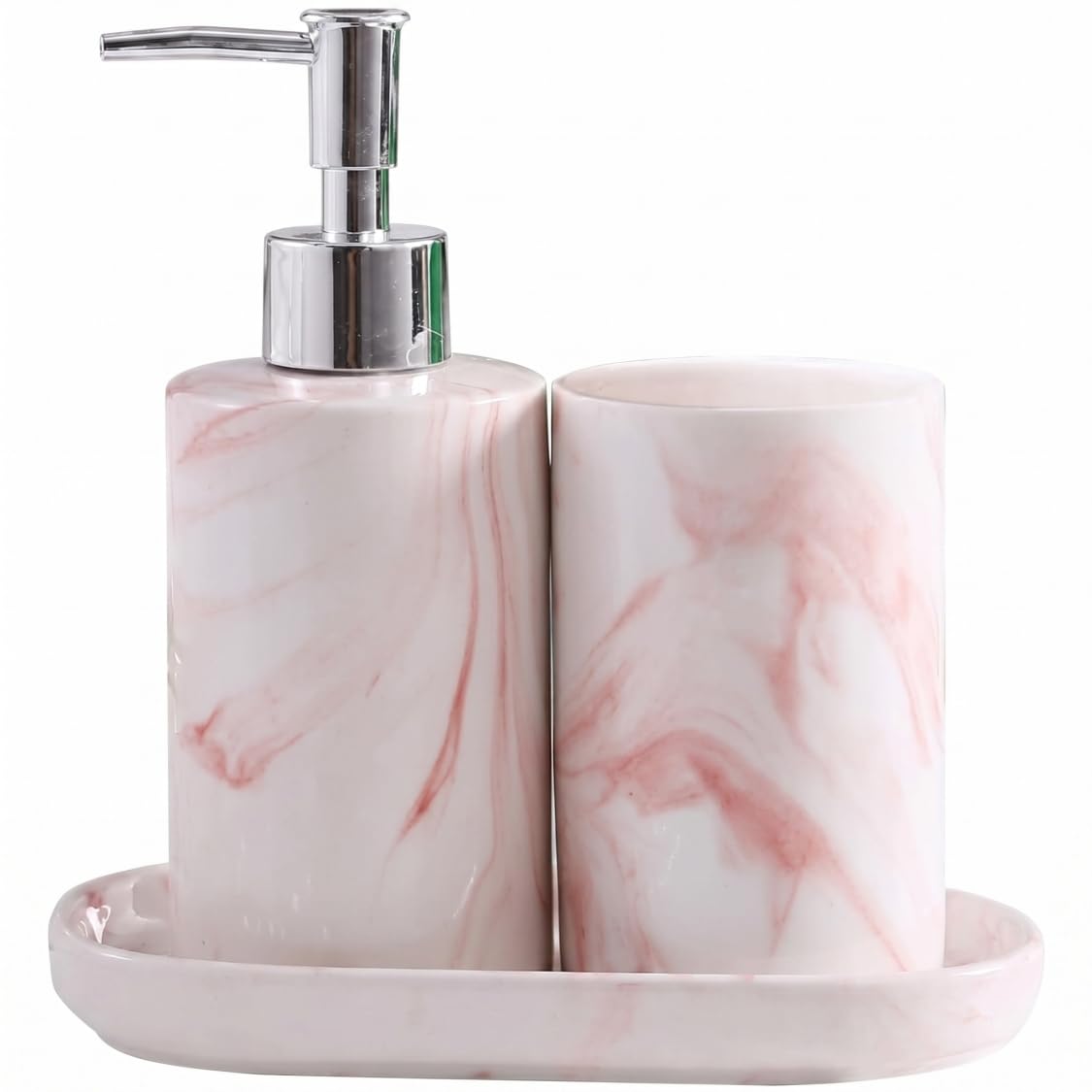 Otbushit 3 Piece Soap and Toothbrush Holder Set, Nordic Luxury Ceramic Marble Bathroom Set with Toothbrush Tumbler & Soap Dish