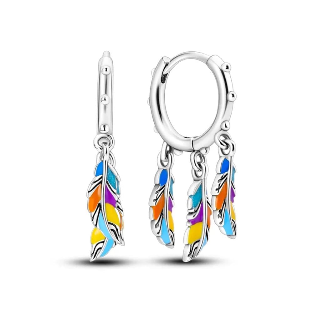 POLIBARA Pendientes aretes plata de ley 925, colgantes mujer, niña - moda aniversario, San Valentin, compromiso, regalo - brillantes,plumas, atrapasueños, joyeria lujo, plateado indio