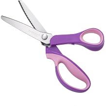 Purple Serrated Pinking Shears, 9.3 Inch Sharp Stainless Steel Blades Zig Zag Scissors, Comfort Grip Handled Professional Dressmaking Paper Leather Fabric Craft Scissors
