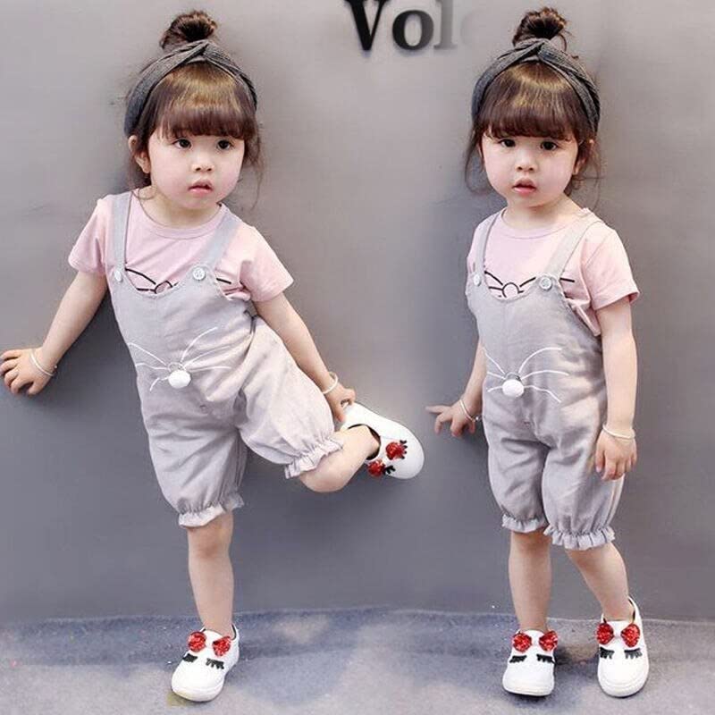 Image of Bold N Elegant Blended Tide Edition Han Summer Suits Cartoon 2 Pc Suspender Dungaree Baby Boy's Girl Clothing Tshirt Shorts For Little Kids
