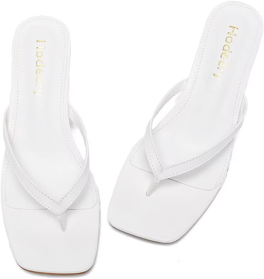 Women's Kitten Heels Thong Sandals Open Square Toe Flip Flop Low Heels 2.5 Inch Slip On Sexy Women Dressy Slide Shoes for Casual
