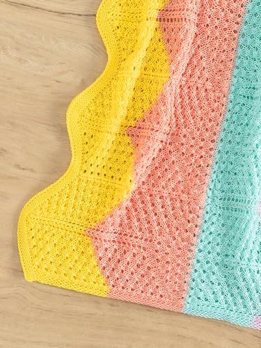 WDIRARA Girl's Crochet Cover Up Color Block Short Sleeve V Neck Beach Swimsuit Coverups4