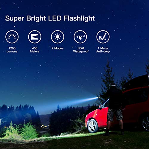 USB Rechargeable LED Flashlight 1200 High Lumens Water Resistant 18650 Battery Included Handheld Tactical Flash Light for Outdoor Camping Emergency Everyday Flashlights