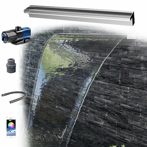 Boquilla de cascada de acero inoxidable empotrada para piscina, rocalla, malla de hierro, pared de piedra, 90 cm, fuente al aire libre