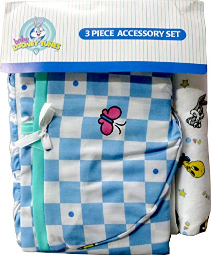 Image of Baby Looney Tunes 3 Piece Garden Party Accessory Set - Crib Skirt, Flannel Receiving Blanket, Diaper Stacker
