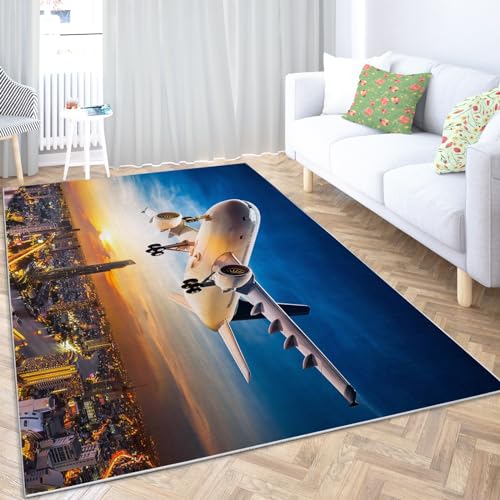 Weiche Kurzflor Flanell Teppich 180x240 cm, Flugzeug Sonnenuntergangslandschaft Muster Teppiche...