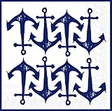 Boston International IHR 3-Ply Paper Napkins, 20-Count Cocktail Size, Hand Stamp Anchor