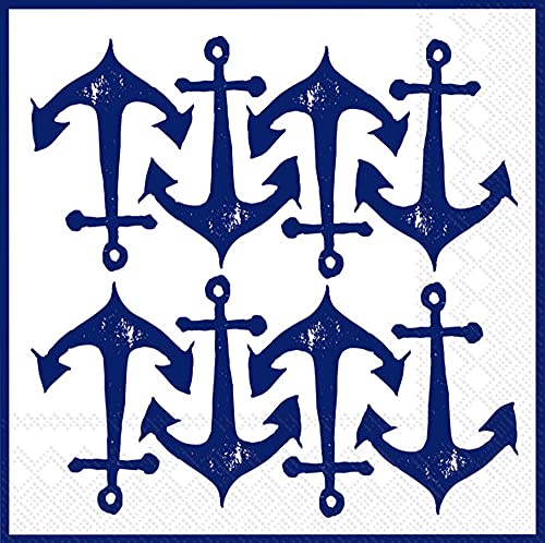 Boston International IHR 3-Ply Paper Napkins, 20-Count Cocktail Size, Hand Stamp Anchor