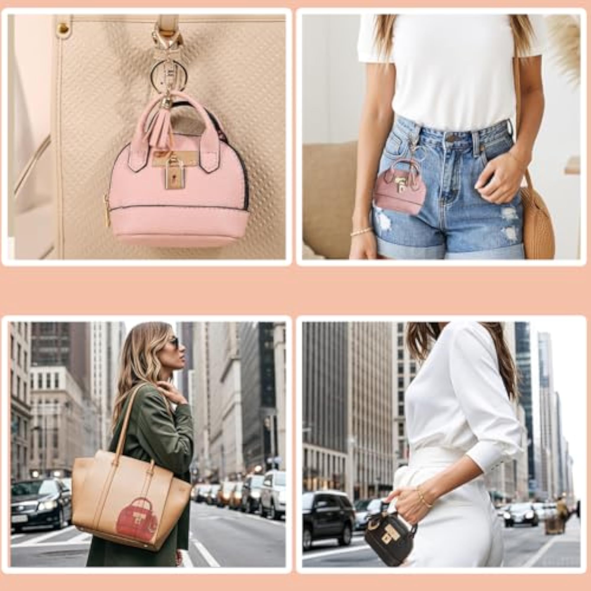 Mini Tote Bag Keychain Coin Purse Pu Leather Key Chain