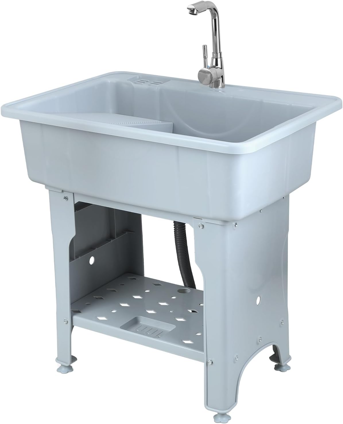 18-Gallon Utility Sink，Laundry Tub for Washing Room＆Outdoor, Freestanding Utility Sink with 360-Degree Swivel Faucet Grey