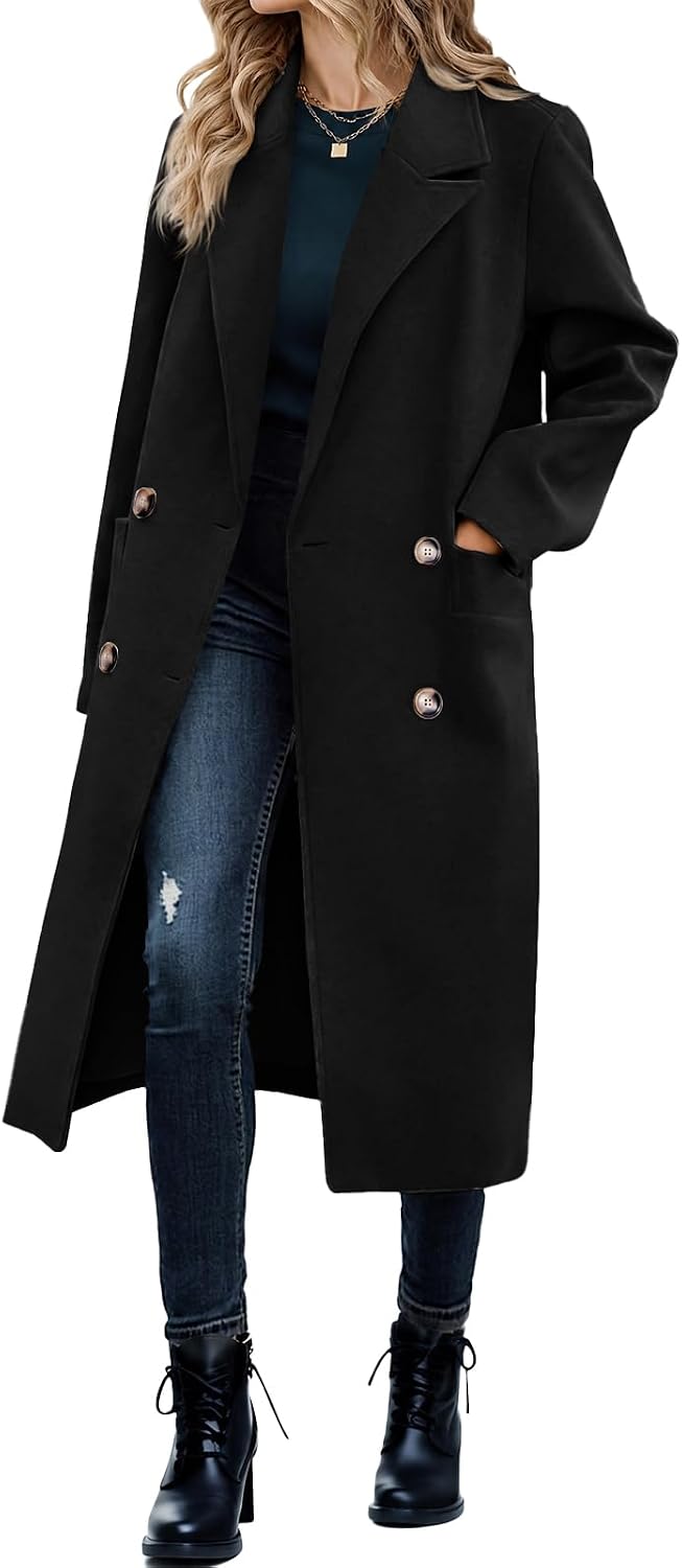 Saodimallsu Womens Winter Double Breasted Pea Coats Long Trench Coat Casual Work Office Overcoat with Pocket