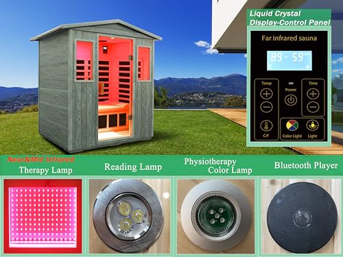 Image of LTCCDSS Ultra Low EMF Outdoor Sauna 3 Person, Full Spectrum Carbonized Composite Wood Far Infrared Sauna for Home, Near&Mid-IR Light, EMF 0.1-1mG, 81.1 * 45 * 83.5 Inch