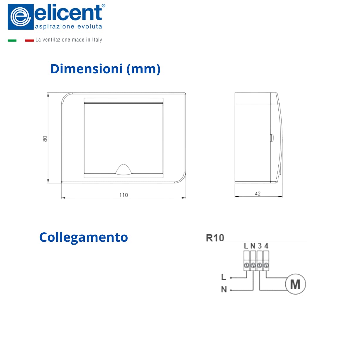 ELICENT | R10, regulador electrónico monofásico empotrable, control preciso de la corriente, fabricado en Italia