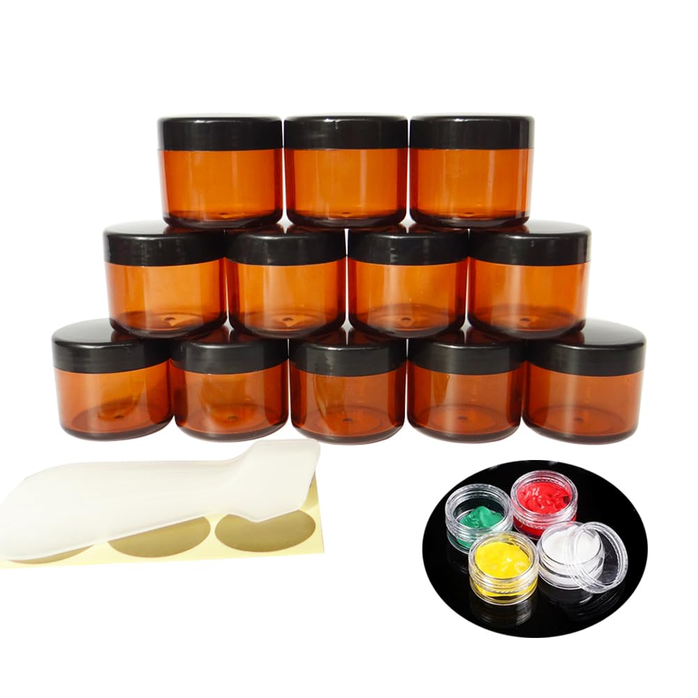 Wopanxye 12pcs 20 Gram Jars, Small Cosmetic Sample Empty Container, 20ml Plastic Round Pot Black Screw Cap Lid