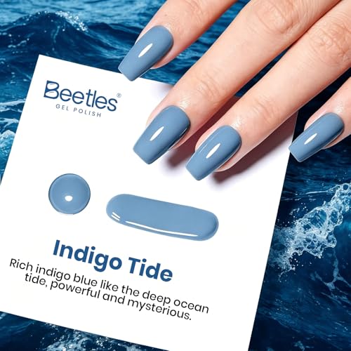 Image of Beetles Blue Gel Polish - Indigo Tide 15ML /0.51Fl Oz, Dusty Blue Gel Nail Polish, Color-Matched Bottle, Soak-Off UV LED, Long-Lasting Holiday & Summer Nails Art for DIY Beginners & Salon Pros