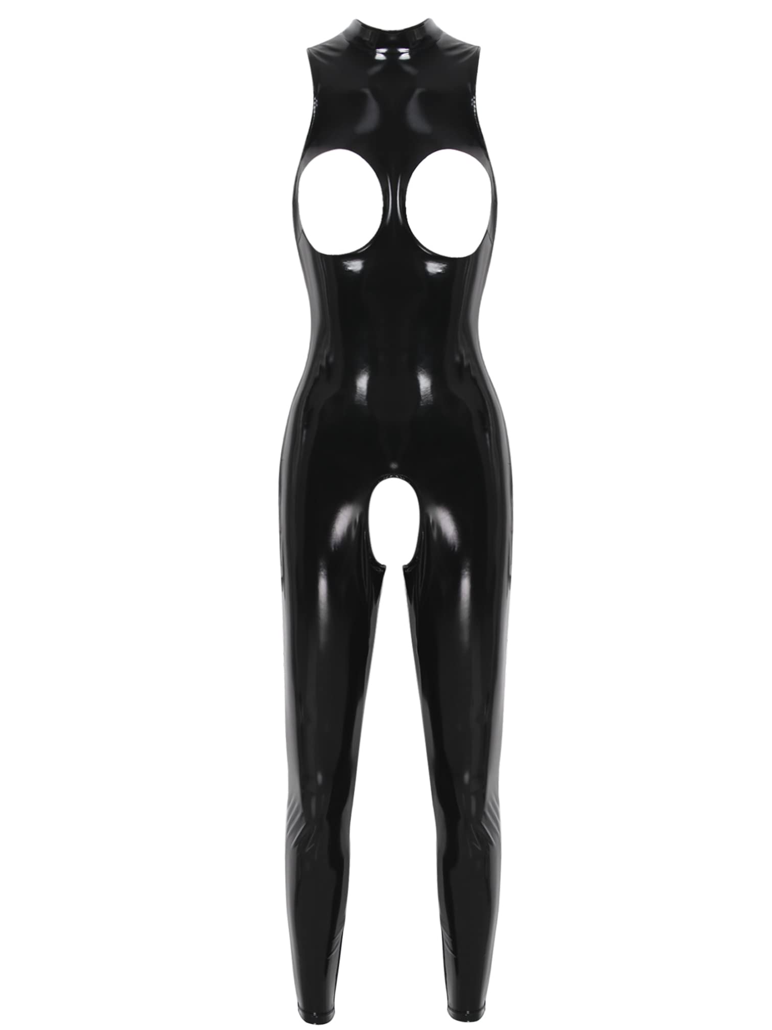 iiniim Mono de Charol sin Manga Mujer Sexy Body de Cuero Erotic Sin Entrepierna Catsuit Adultos Pantalones Largos Brillante Nightclub Jumpsuits Latex