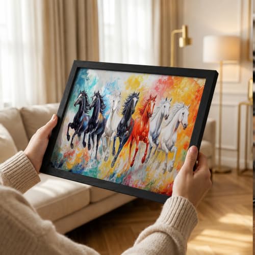 Image of Suneree 7 Horse Vastu Wall Painting (Landscape Collection) (Natural, Design 26, 48L x 33W cm)