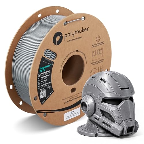 Image of Polymaker PETG Silver 3D Printer Filament 1.75mm 1kg, High Speed PETG up to 300mm /s, High Strength New Formula, Excellent Layer Adhesion, Warp Free, Compatible with Most 3D Printers