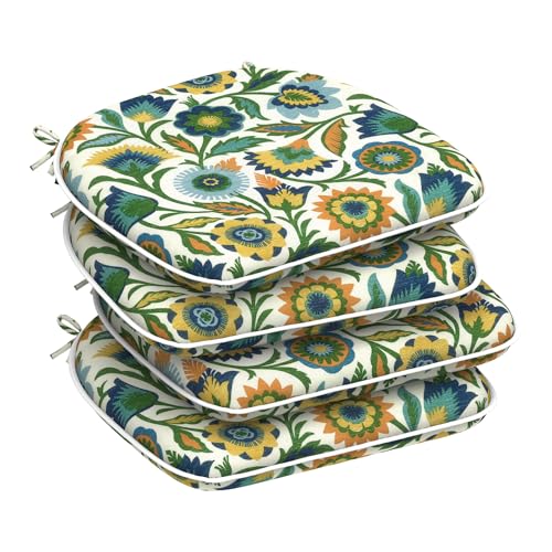 DYTXIII Set of 4 Outdoor Chair Cushions with Ties,Water Repellent Patio Chair Pads 17"x 16" for Outdoor Furniture,Round Corner Seat Cushions for Garden Yard Kitchen Fiesta Floral