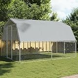 vidaXL Hundekäfig 2 STK., Hundezwinger mit Wasserfestes Dach Tür, Outdoor Hundehaus Maschen-Design, Hundehütte, Silbern Verzinkter Stahl