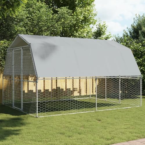 vidaXL Hundekäfig 2 STK., Hundezwinger mit Wasserfestes Dach Tür, Outdoor Hundehaus Maschen-Design, Hundehütte, Silbern Verzinkter Stahl