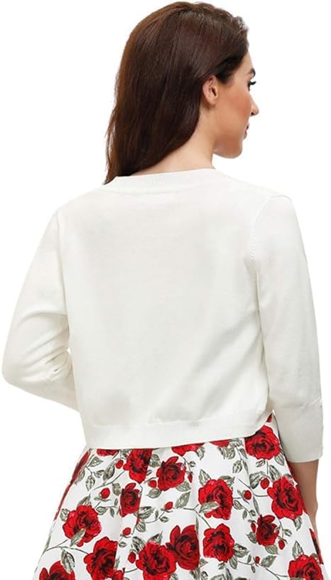 Belle Poque Womens 3/4 Sleeve Bolero Shrug Open Front Knit Cropped Cardigan - Image 3