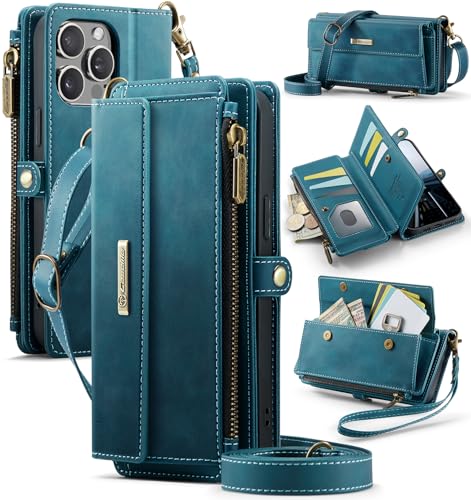 Porte-cartes iPhone 12 12 Pro étui portefeuille femme bleu vert zippé